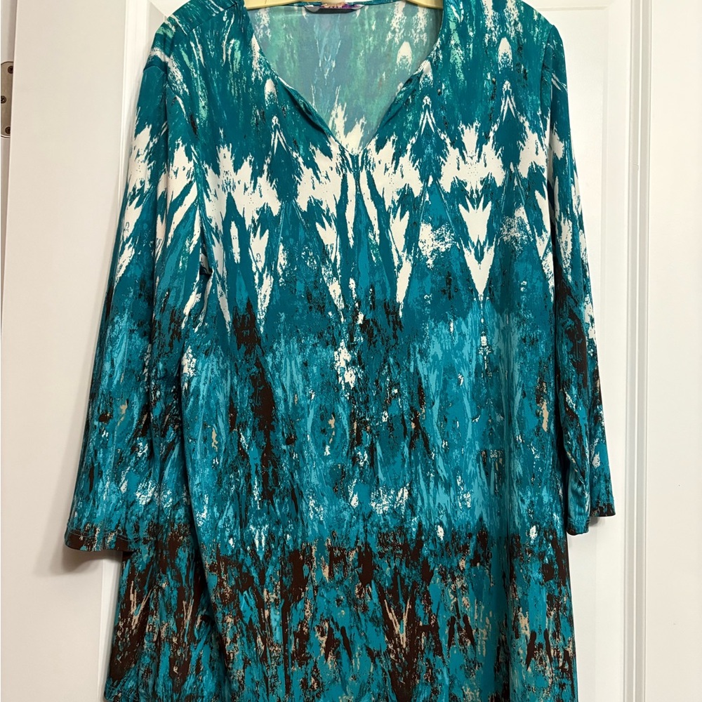 Alia Teal and Brown Patterned Tunic - Medium